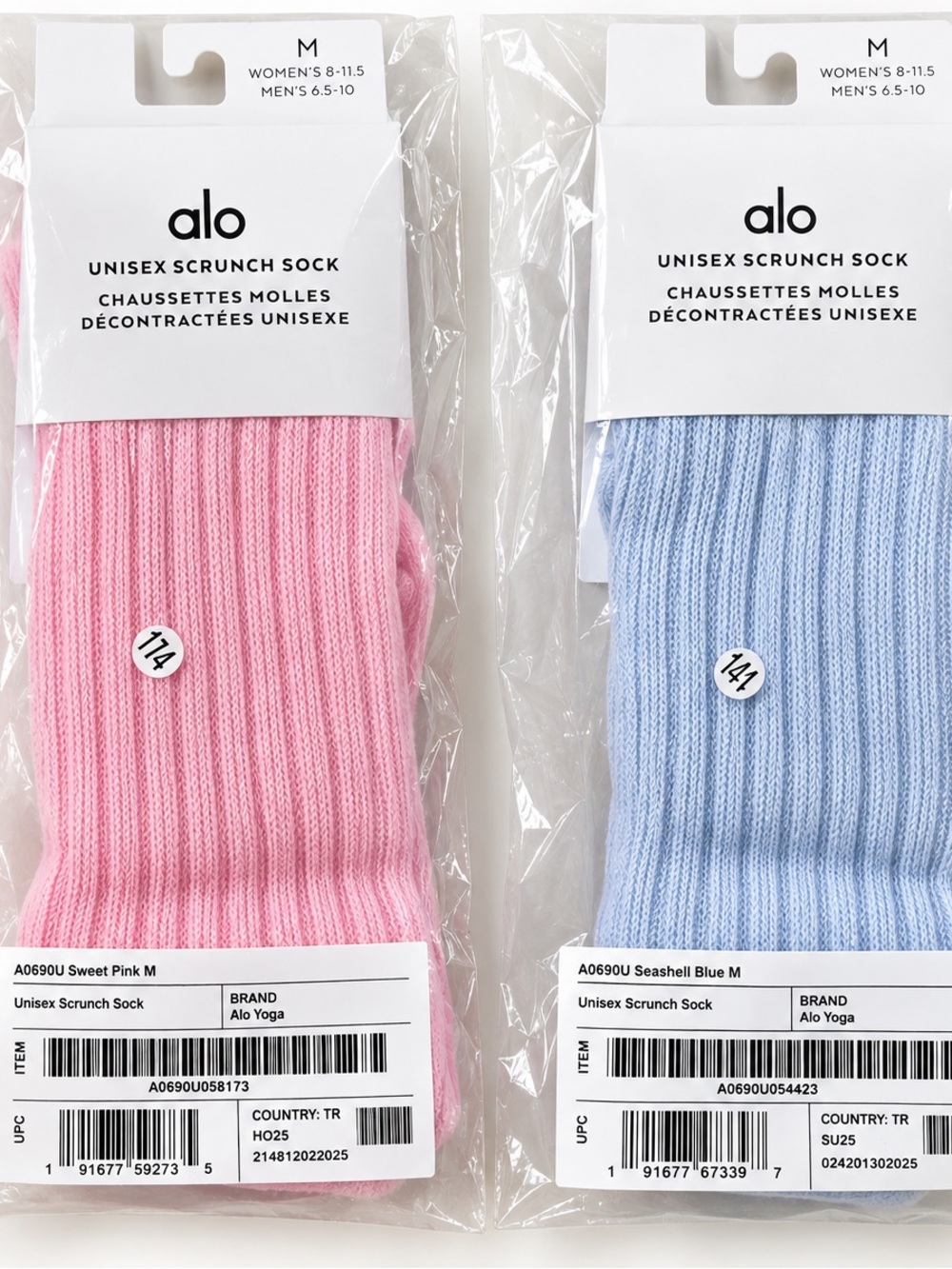 Alo Yoga Unisex Scrunch Socks Size M Sweet Pink + Seashell Blue NWT 2 Pairs